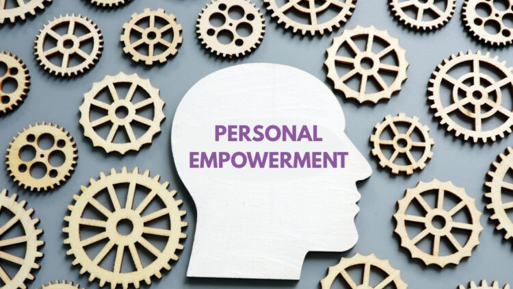A graphic of a silhouette of a head surrounded by cogs with text saying personal empowerment