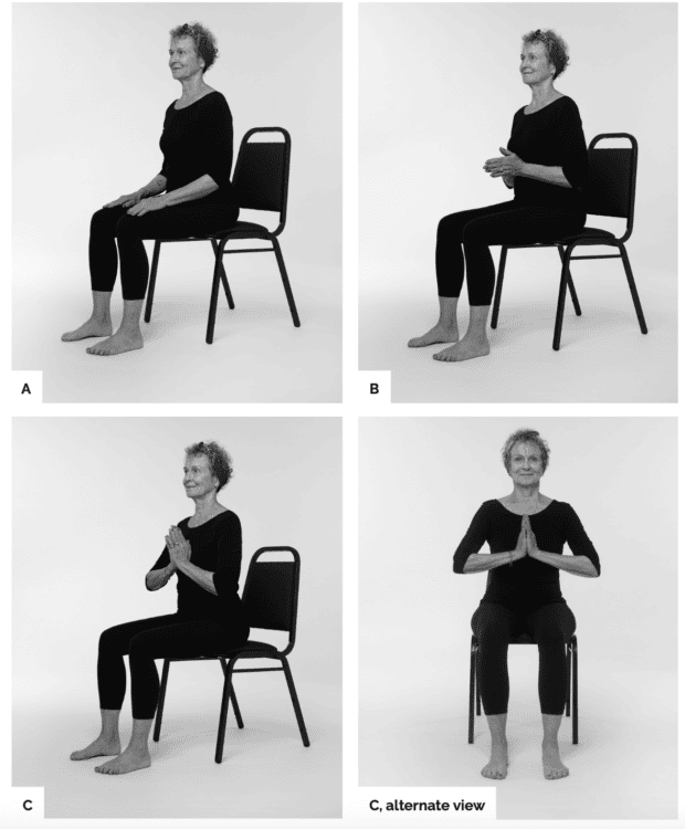 Lakshmi Voelker in foundation pose Sitting Mountain, taken from the book, Get Fit Where You Sit