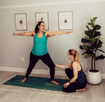 Claire working with yoga for pregnancy pregnant client.